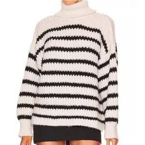 Line & Dot Ariel Sweater Turtleneck Chunky Knit Black White Stripe Womens Small